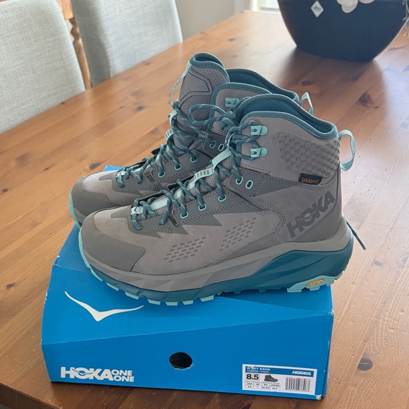 Hoka One One Women's Gray and Teal Lace-Up Hiking Boots